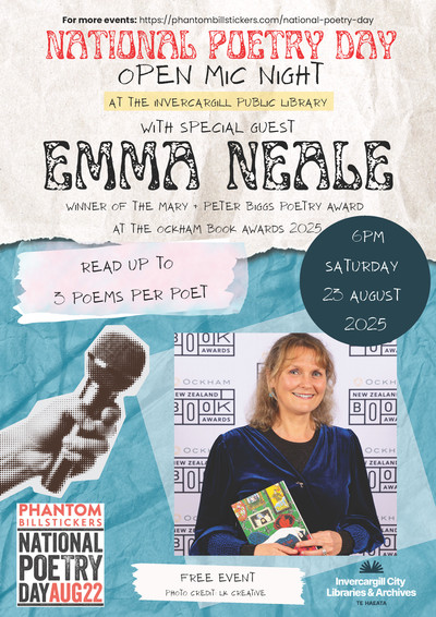 Invercargill Library Emma Neale Open Mic Event Poster.jpg